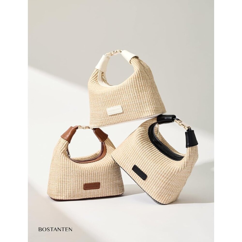 Women Straw Crossbody Bag Raffia Clutch Shoulder Handbag Summer Beach Black - Picture 6 of 6